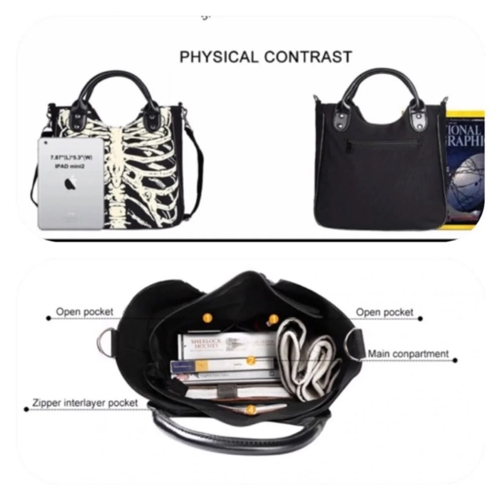 Women Skeleton Bones Skull Design Handbag/Tote - Picture 5 of 7